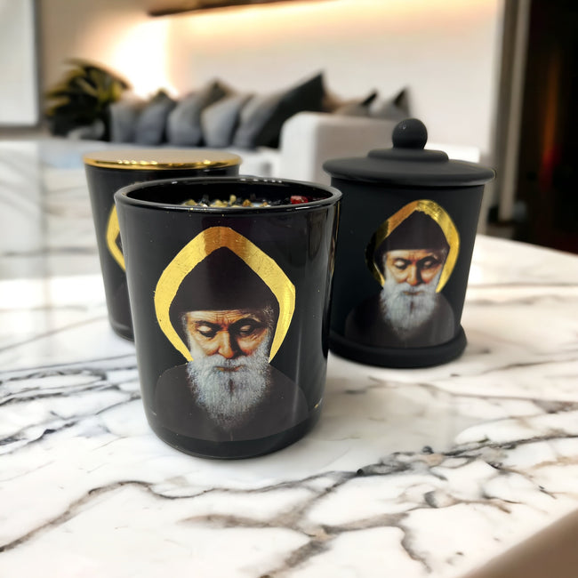 Bakhour Candle with Mar Charbel Icon Depicted