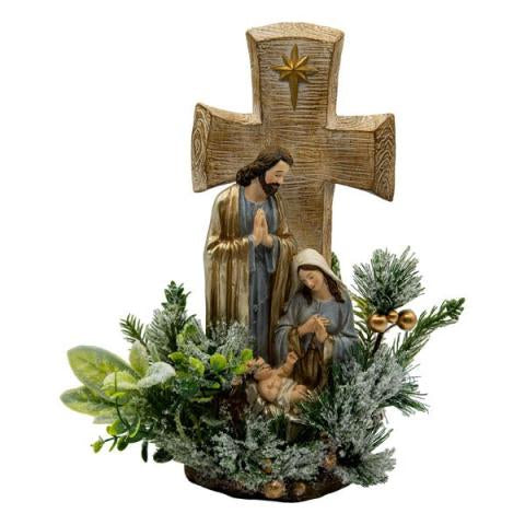 Cross & Nativity In Foliage Base