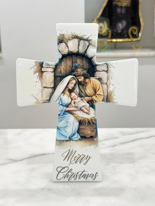 Holy Family On Ceramic Cross