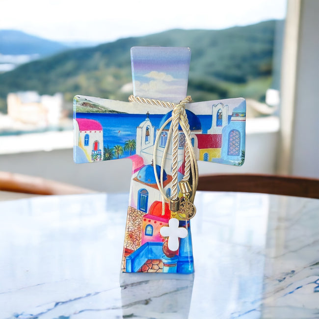 Santorini Depicted Ceramic Cross