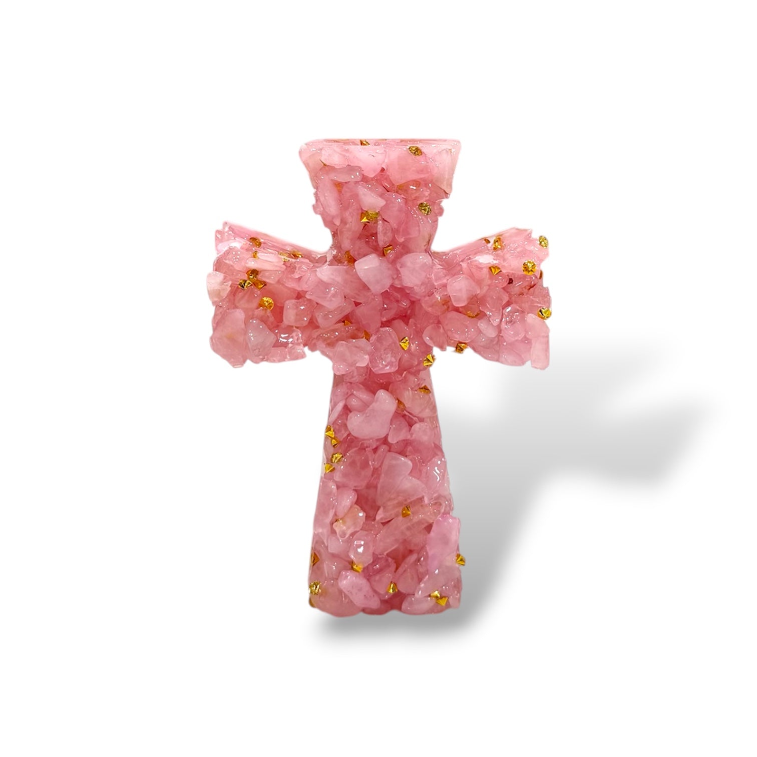 Pink Quartz Crystal Cross