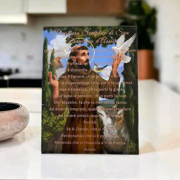 Saint Francis Of Assisi With Peace Prayer Written in Italian