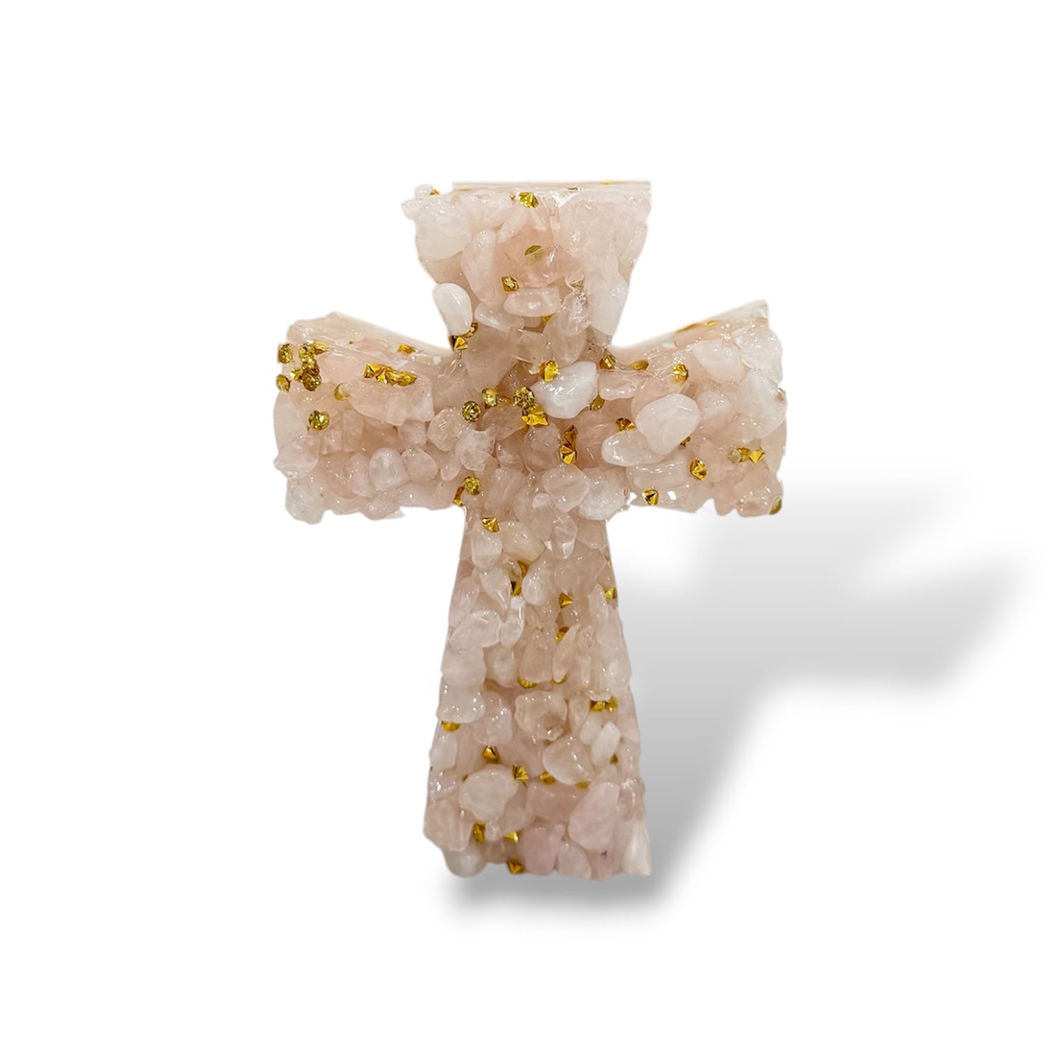 Soft Rose Quartz Crystal Cross With Swarovski Crystal