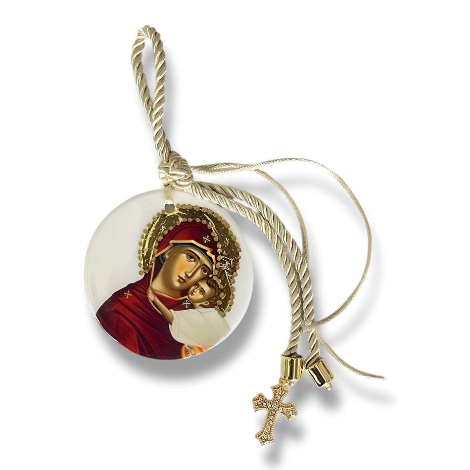 Mother Mary with Jesus Ornament with Gold Cross