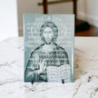 Jesus Depicted On Tile With The Our Father Prayer In Greek