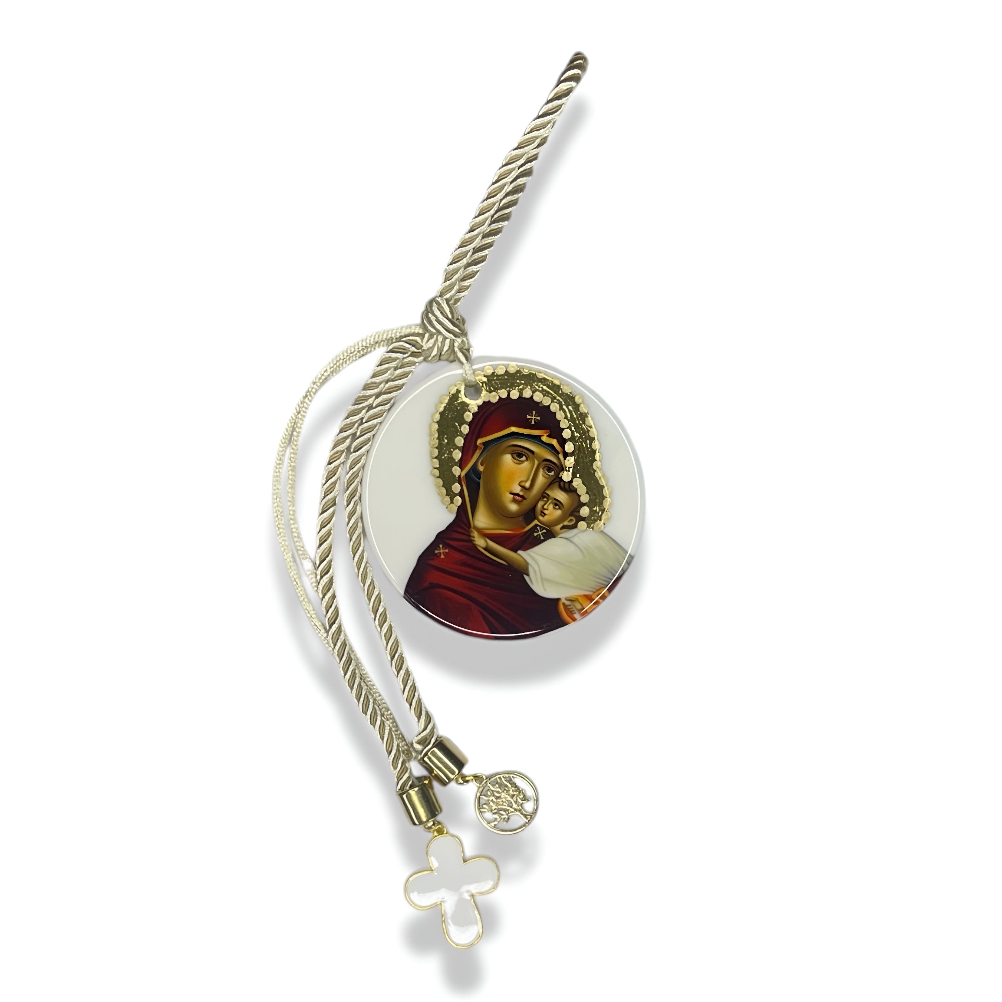 Mother Mary with Jesus Ornament with White Cross