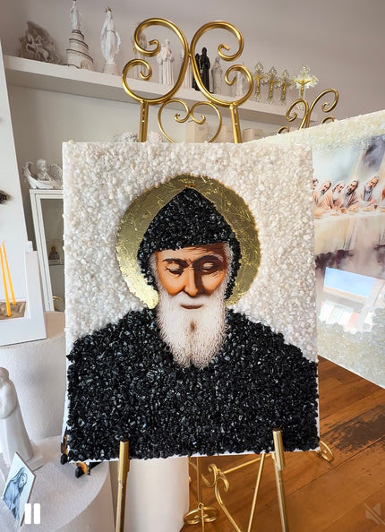 Mar Charbel Icon Depicted on wood using A
