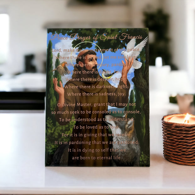 Tile Icon of Saint Francis Of Assisi With Peace Prayer In English
