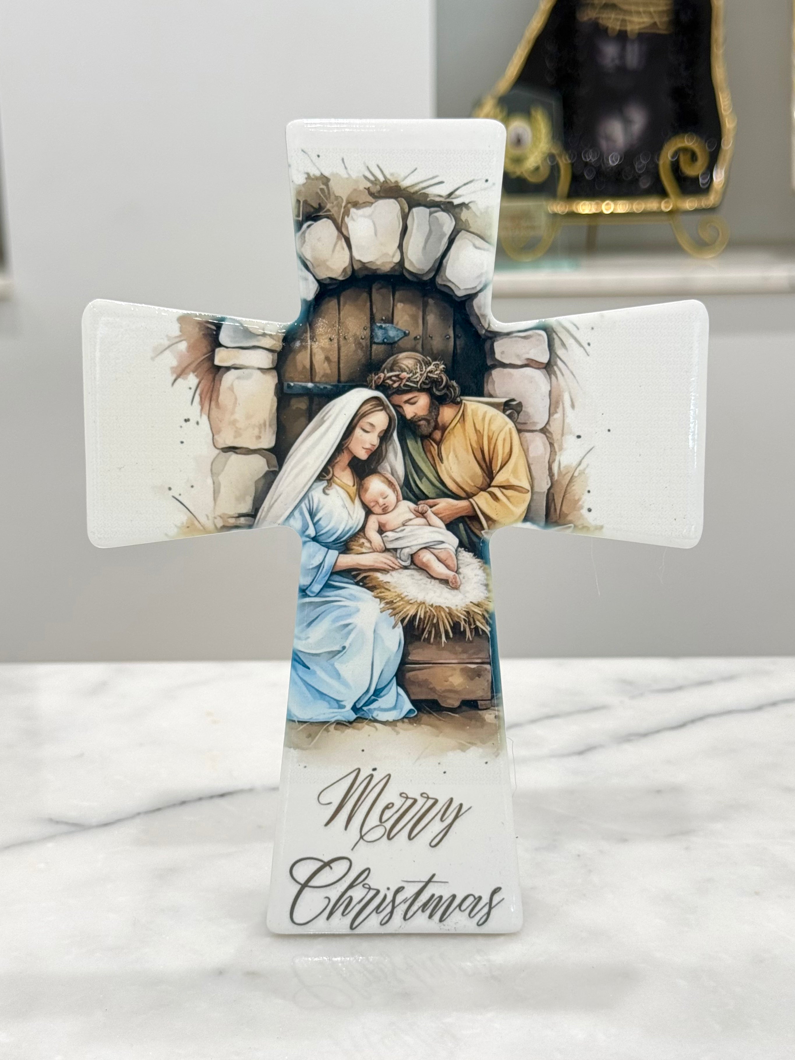 Holy Family On Ceramic Cross