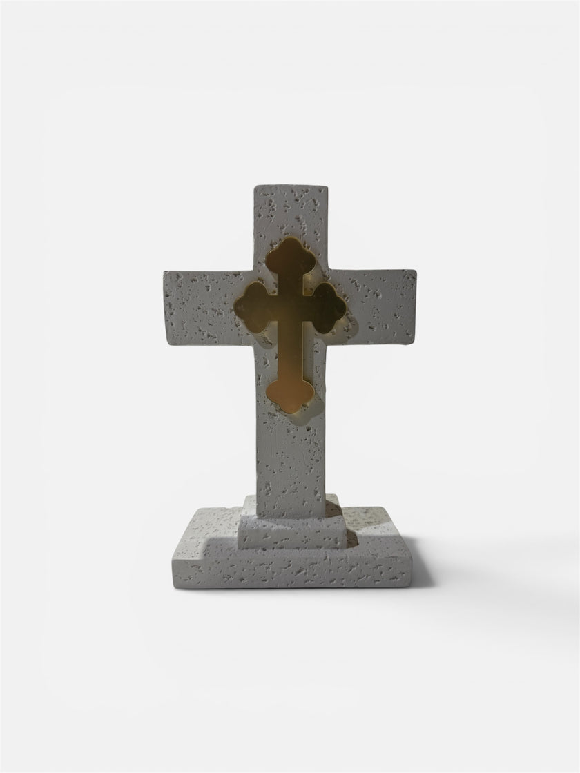 Stone Cross With Acrylic Gold Cross