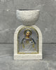 White stone incense burner with Sacred Heart of Jesus icon
