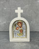 White stone Orthodox cross icon with Holy Family icon
