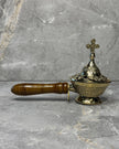 Brass charcoal burner with wooden handle
