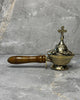 Brass charcoal burner with wooden handle