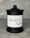 Arabian Nights soy wax candle in a black glass jar