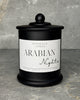 Arabian Nights soy wax candle in a black glass jar