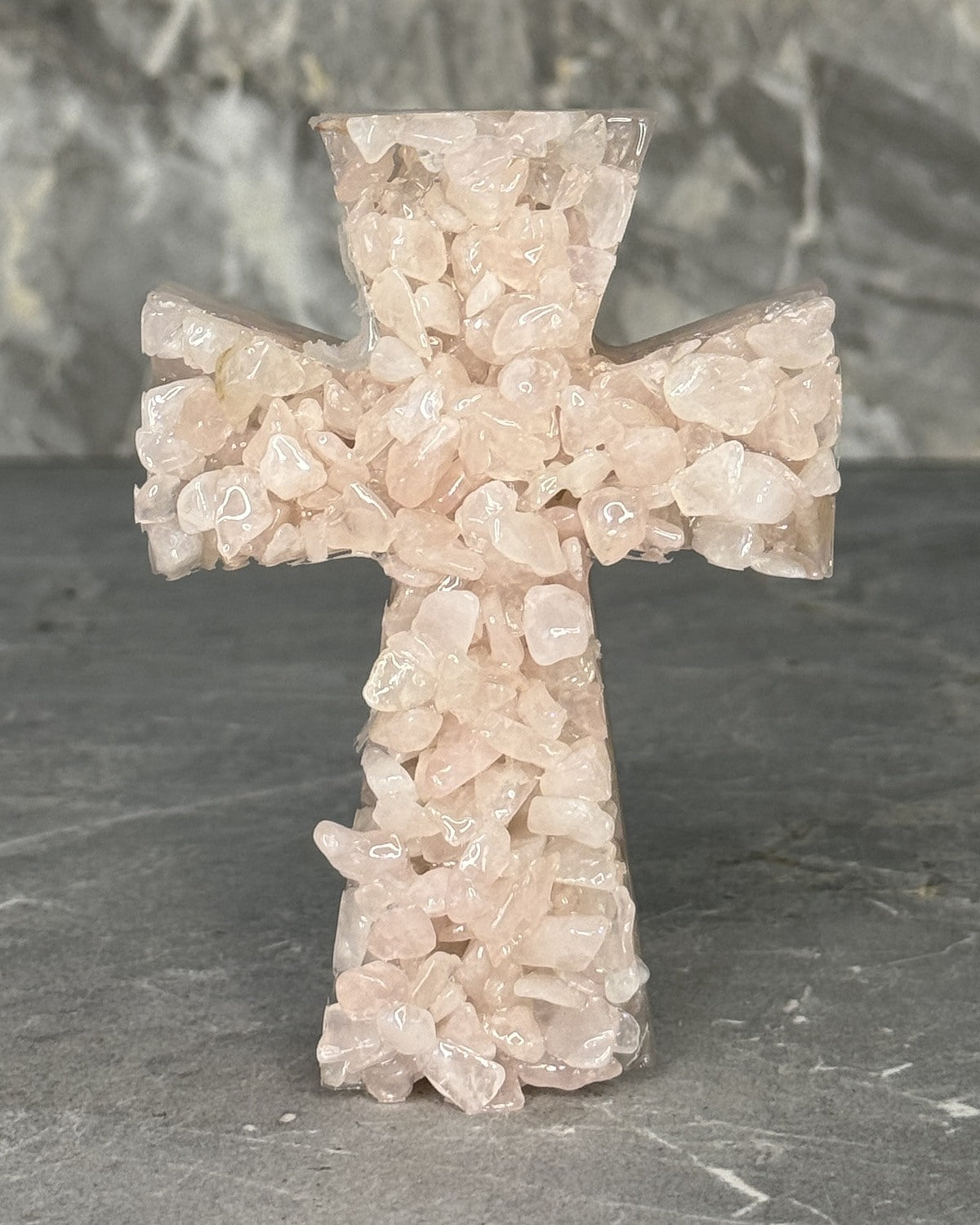 Blush quartz crystal cross