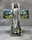 Christ blessing stained glass cross