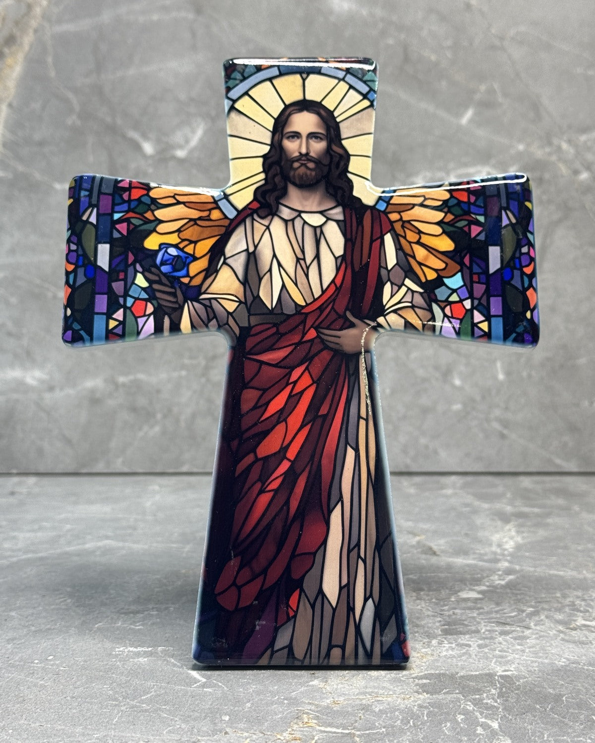 Jesus stained glass cross