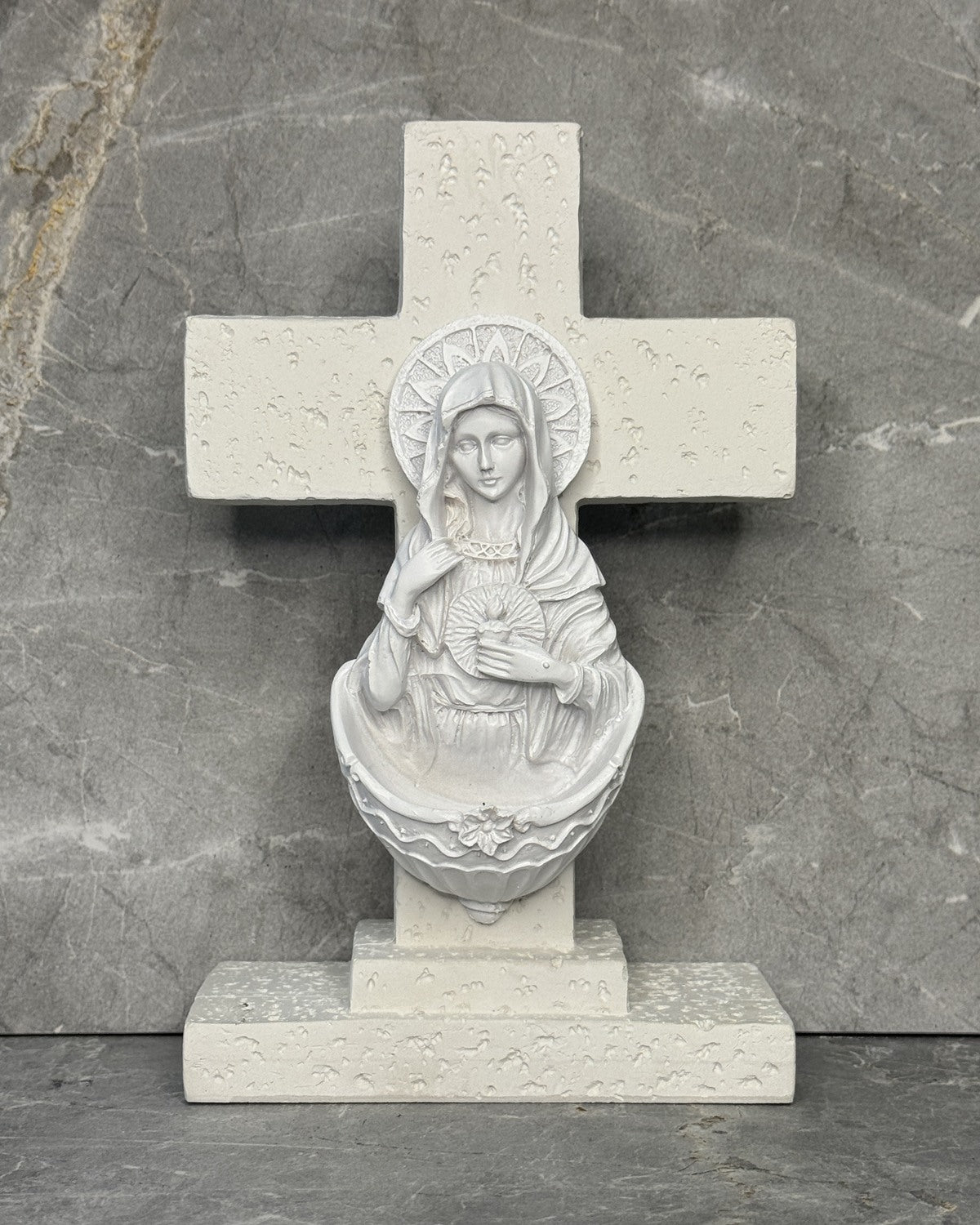 Immaculate Heart standing cross with holy water font