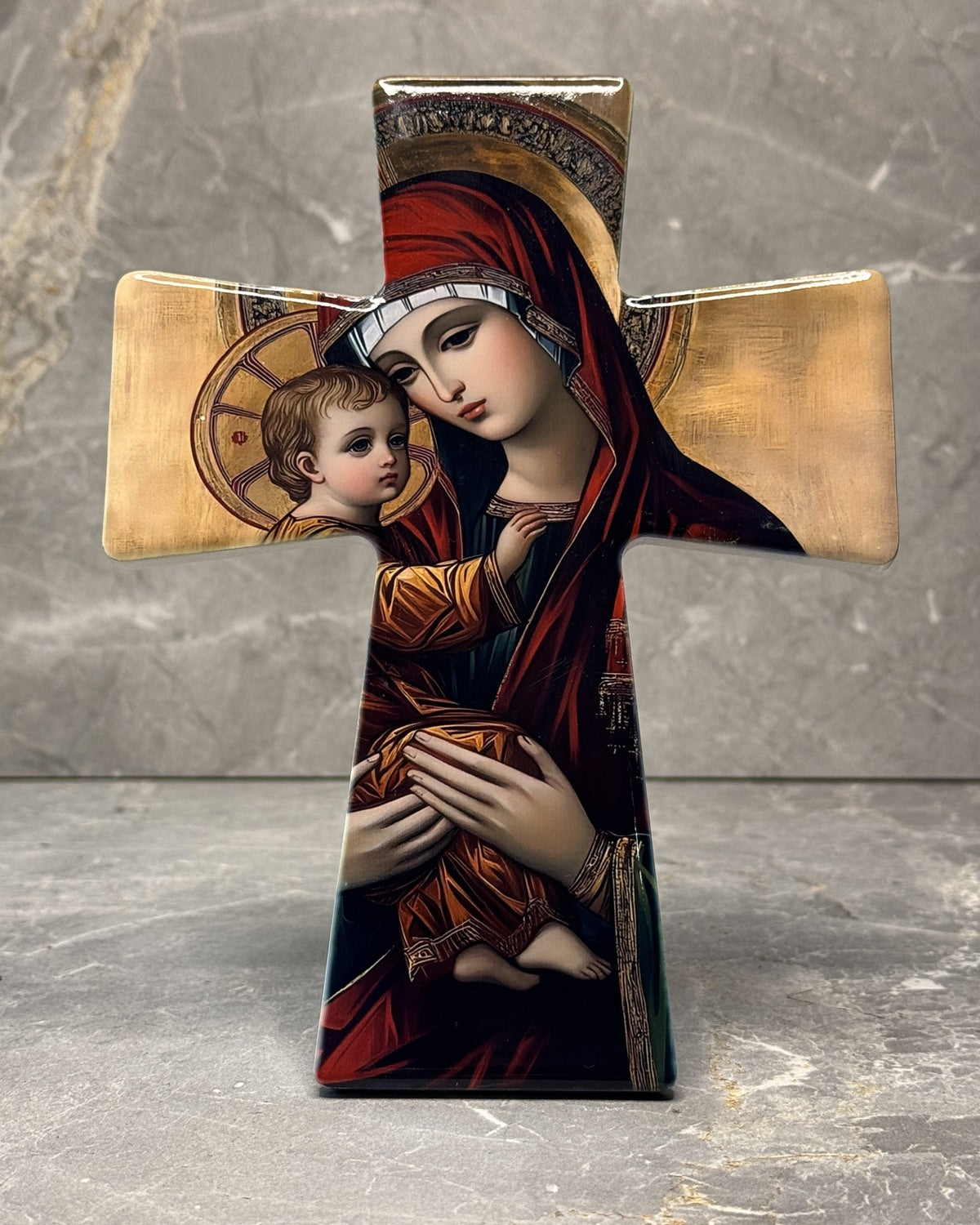 Panagia and Child cross in red