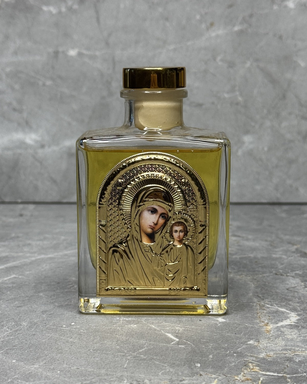 Frankincense room diffuser with Catholic Panagia icon of Mother Mary and Jesus
