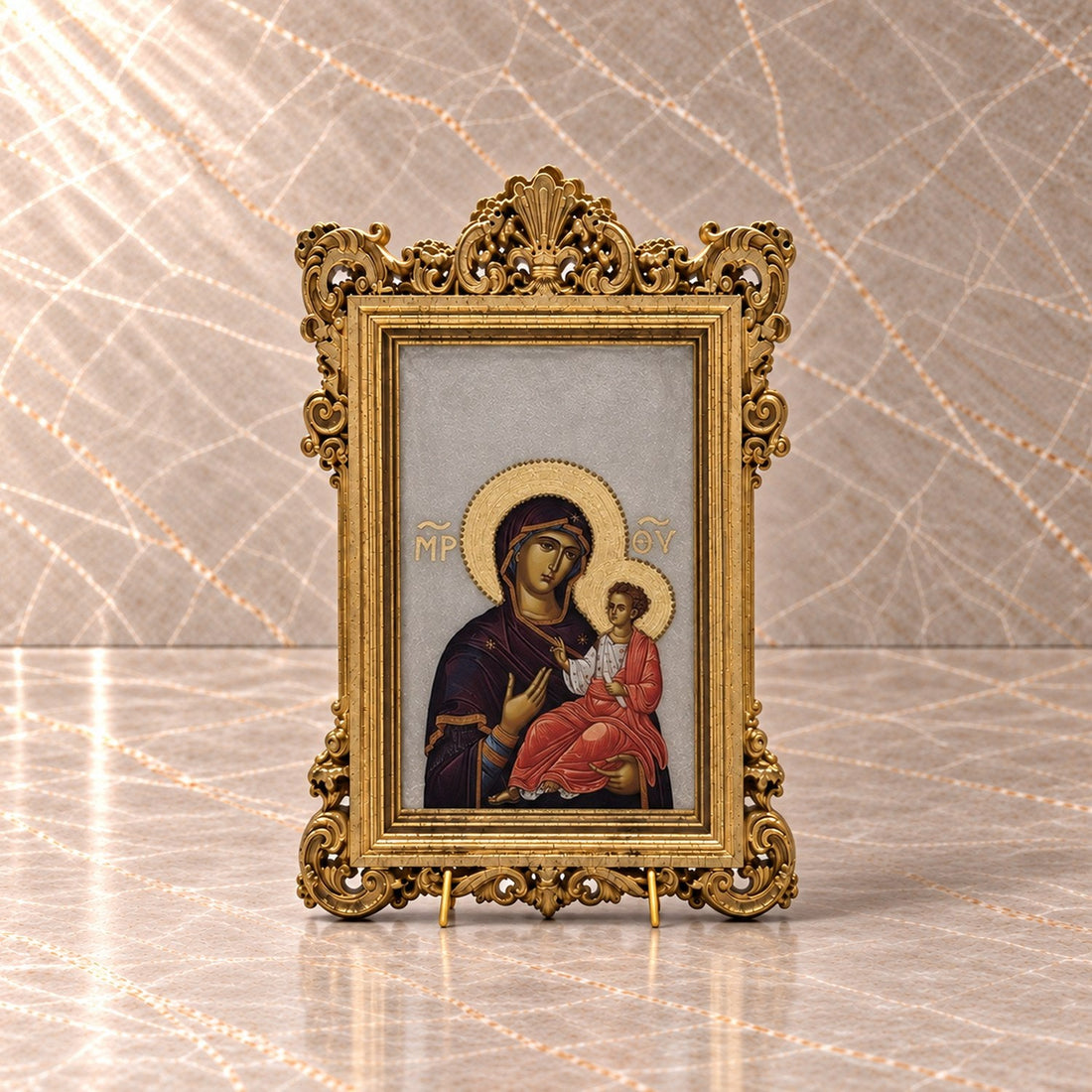 Orthodox Mother Mary and Jesus with Writing