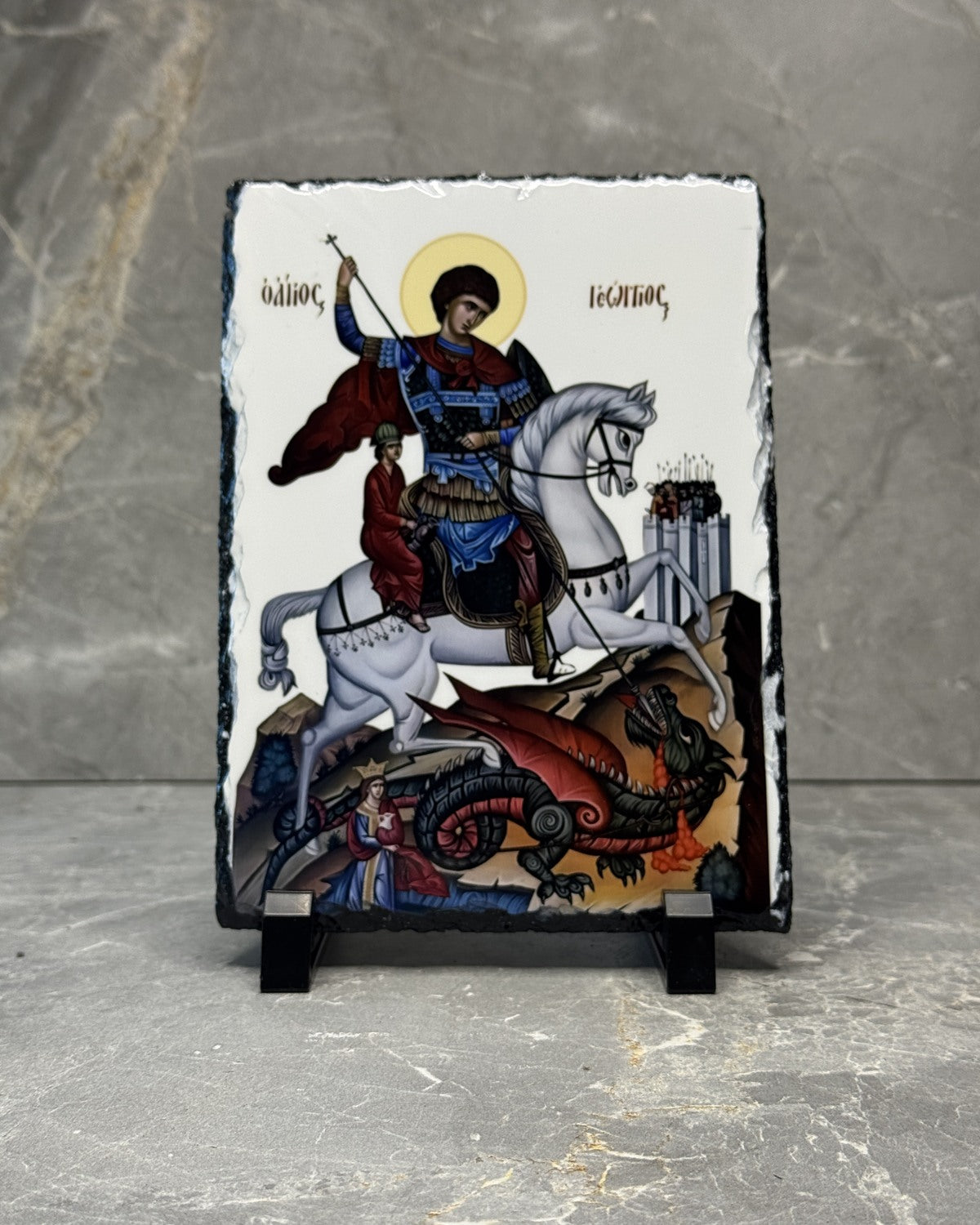 Saint George icon on slate