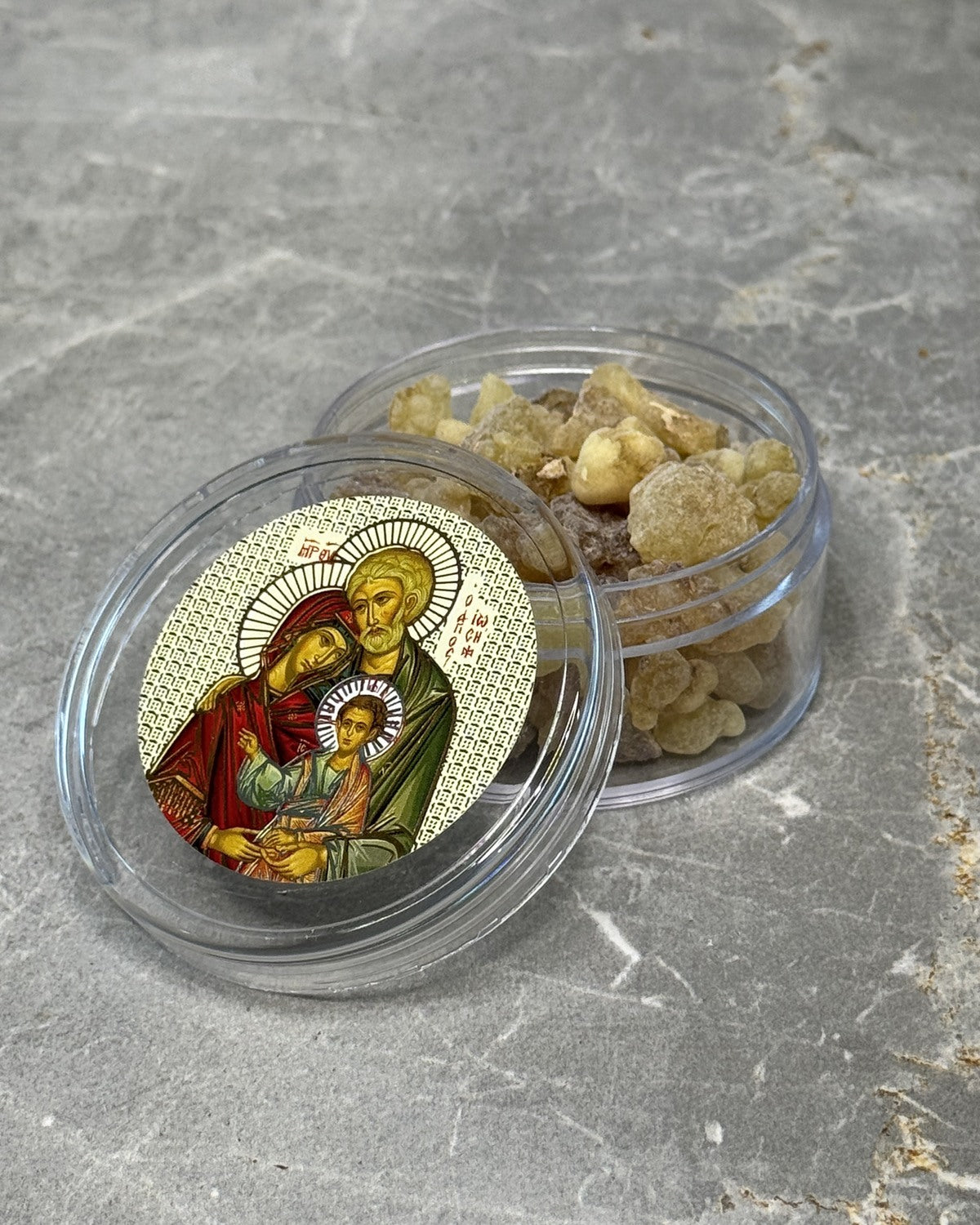 Holy Family incense in a ceramic pot