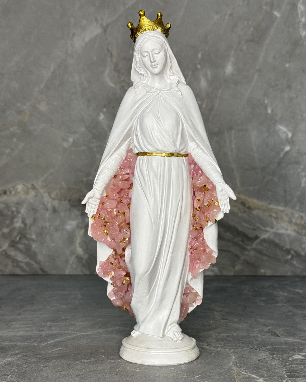 Mother Mary statue in rose quartz