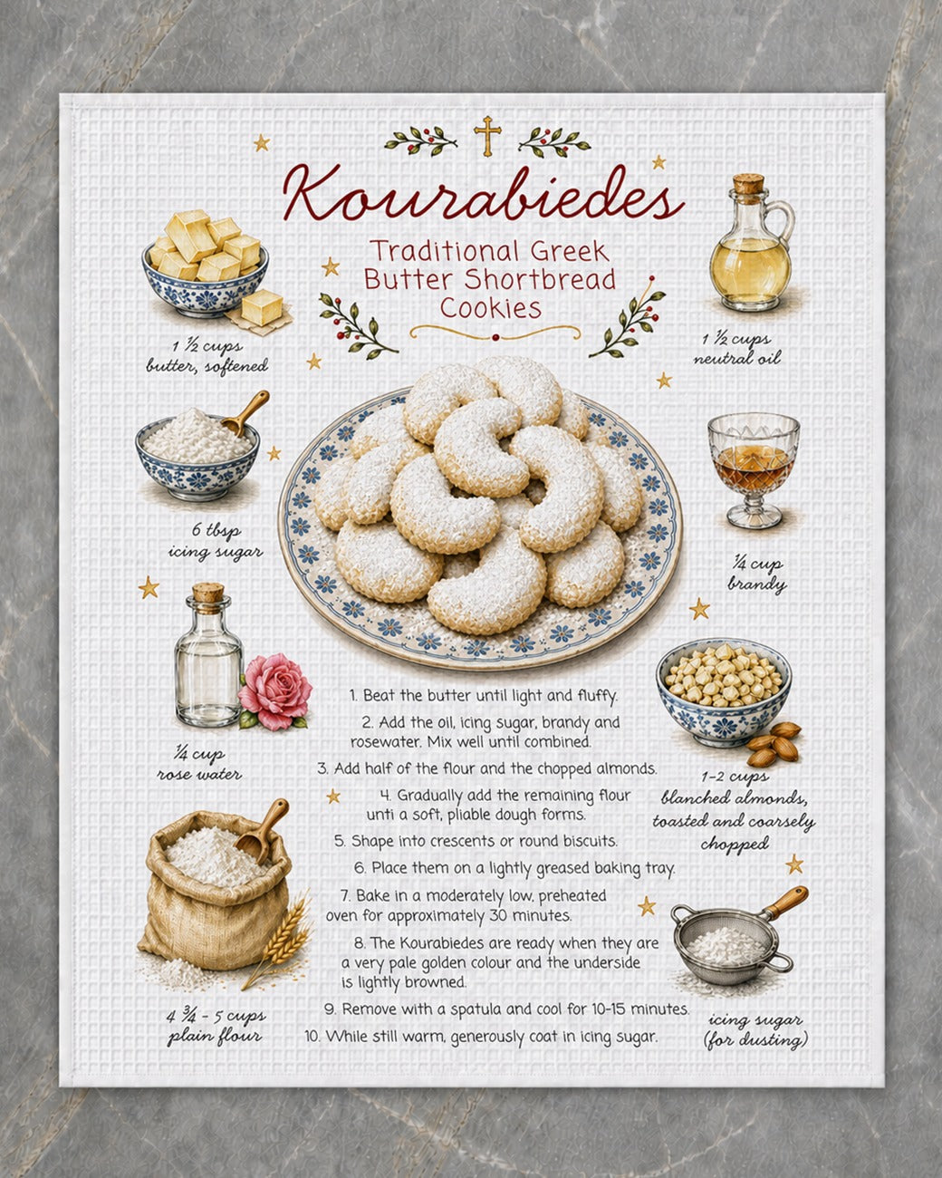 Kourabiedes recipe tea towel