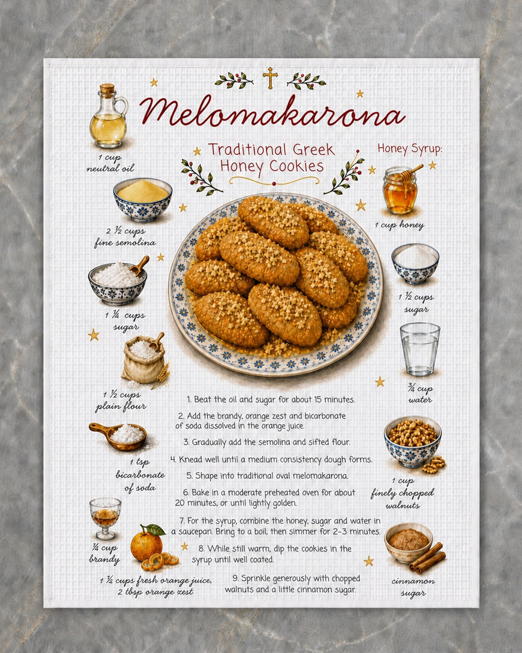 Melomakarona recipe tea towel