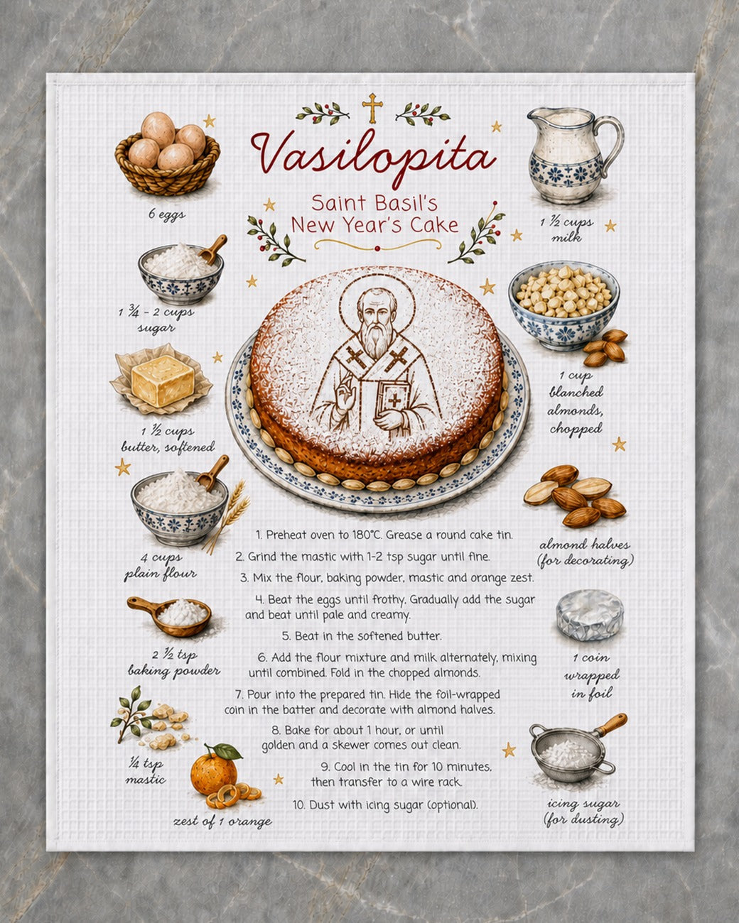 Vasilopita recipe tea towel