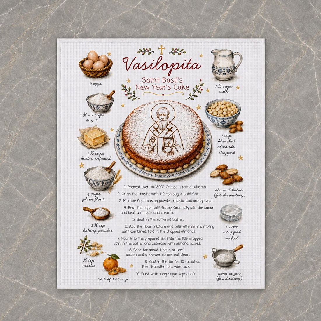 Vasilopita Tea Towel (Preorder)