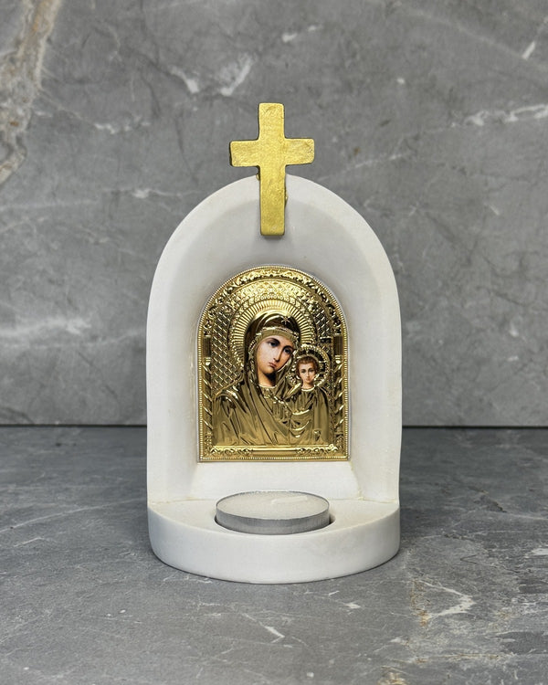 Gold Mother Mary and Jesus Catholic Candle Altar