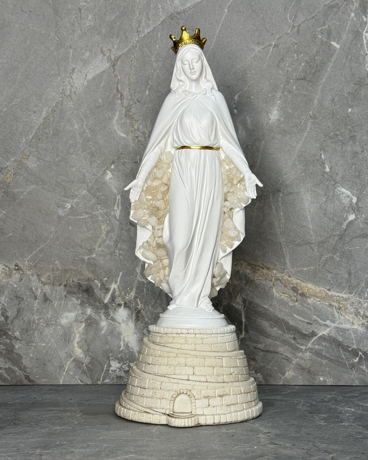 Mother Mary White Quartz Crystal Statue