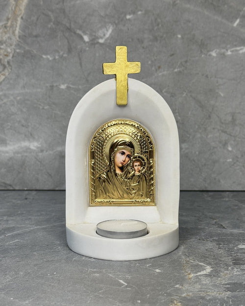 Gold Mother Mary and Jesus Catholic Candle Altar