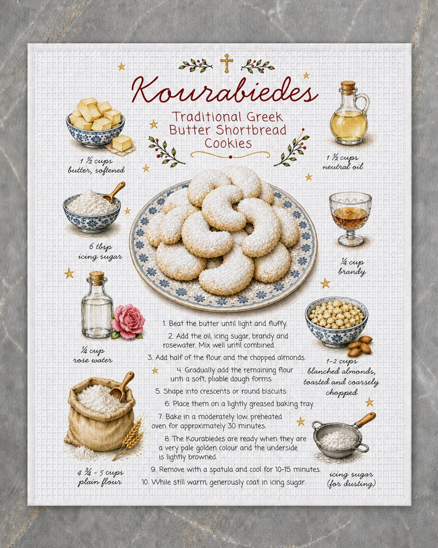 Kourabiedes recipe tea towel