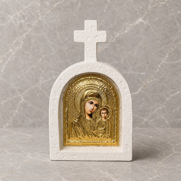 Mother Mary Catholic Stone Cross Icon