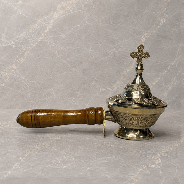 Brass Charcoal Burner with Wooden Handle