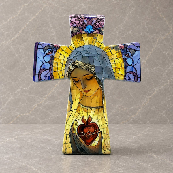 Immaculate Heart Stained Ceramic Cross