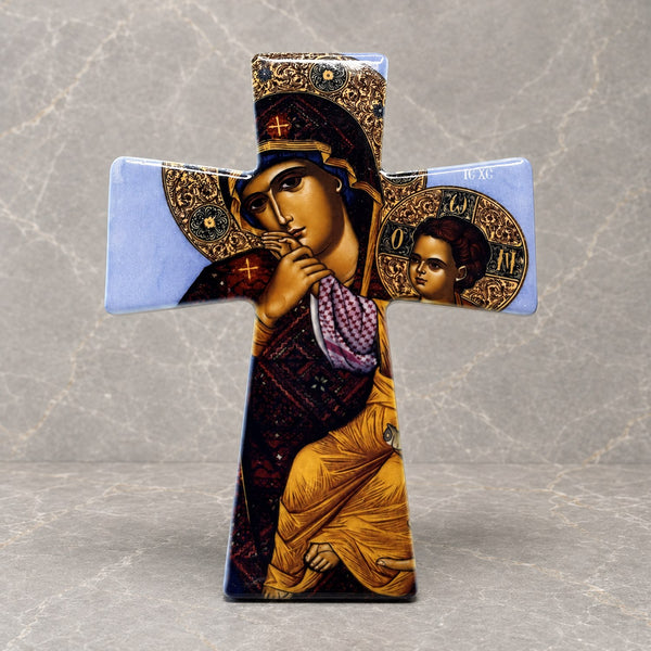 Mother Mary and Baby Jesus Orthodox Ceramic Cross