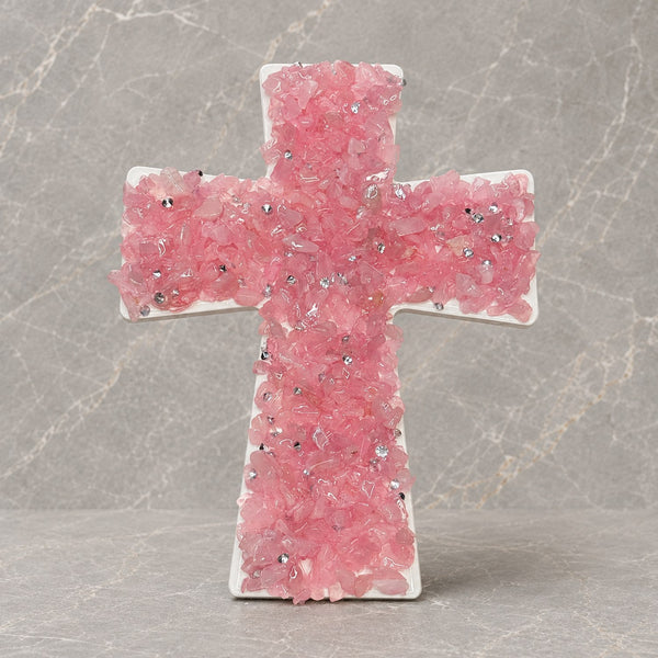 Rose Pink Quartz Ceramic Cross