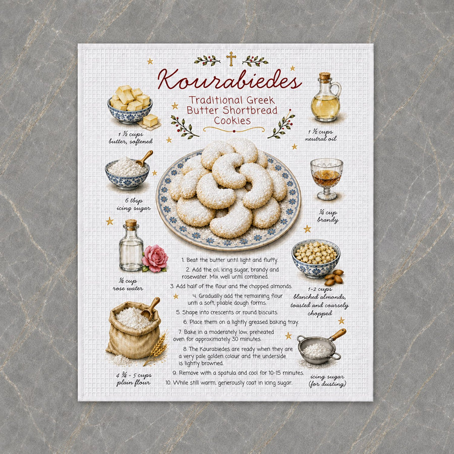 Kourabiedes recipe tea towel