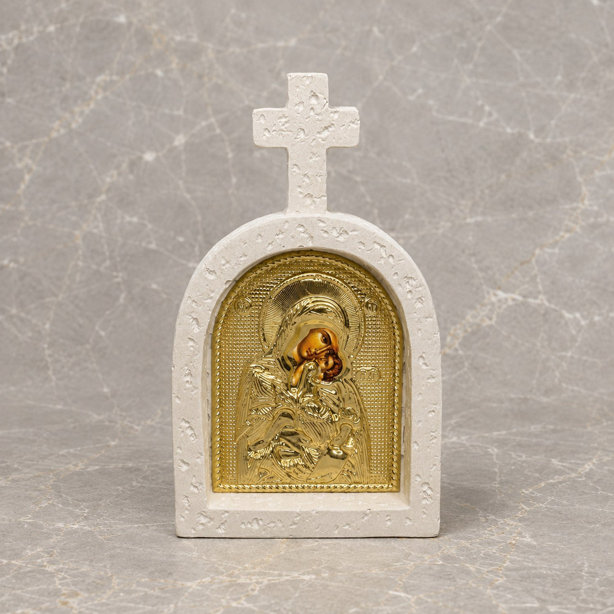 Mother Mary and Jesus Orthodox Stone Cross Icon