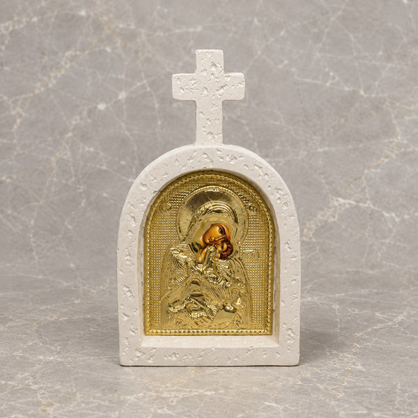 Mother Mary and Jesus Orthodox Stone Cross Icon