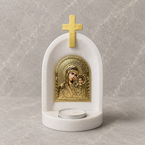 Gold Mother Mary and Jesus Catholic Candle Altar