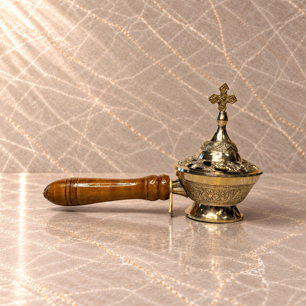 Brass Charcoal Burner with Wooden Handle