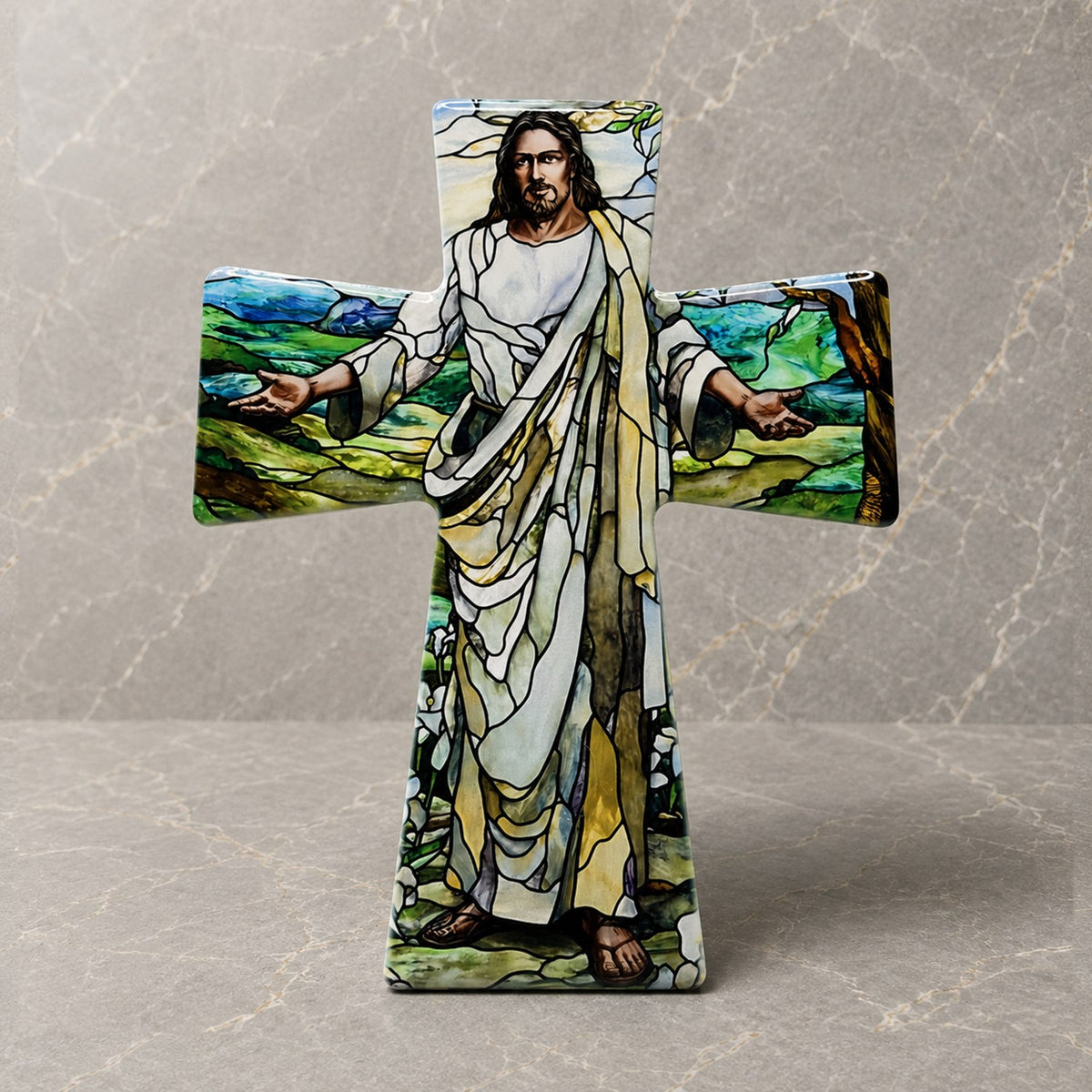 Christ Blessing Stained Ceramic Cross