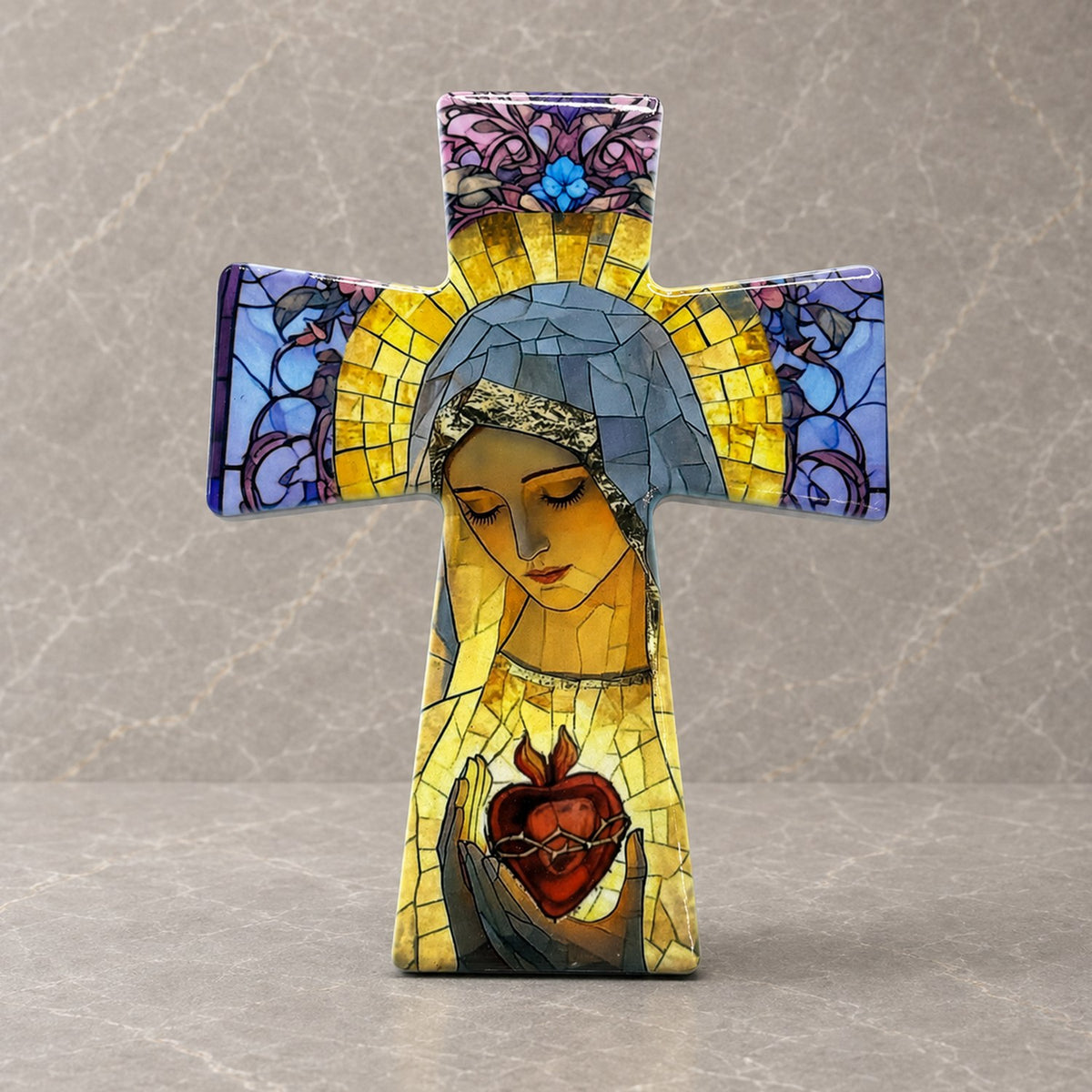 Immaculate Heart Stained Ceramic Cross